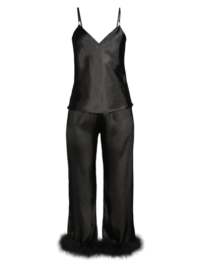 In Bloom Women's Noelle Feather 2-piece Satin Pajama Set In Black