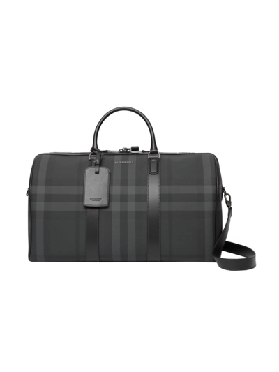 Burberry Men's Boston Canvas Check Bowling Bag In Charcoal Check