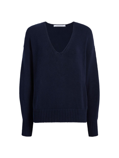 Another Tomorrow Women's Draped V-neck Jumper In Navy
