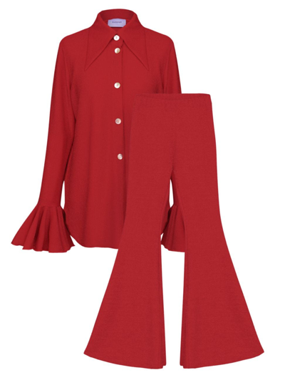 Sleeper Women's Two-piece Flared Lounge Set In Red