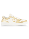 PRADA WOMEN'S DOWNTOWN LOW-TOP METALLIC LEATHER SNEAKERS