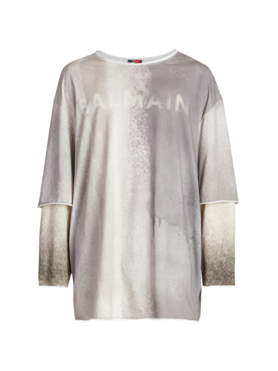 Balmain Men's Sprayed Double-layer T-shirt In Multi Griss Able