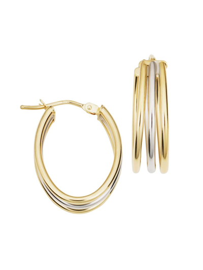 Oradina Women's 14k Yellow Gold, White Gold Trifecta Hoops