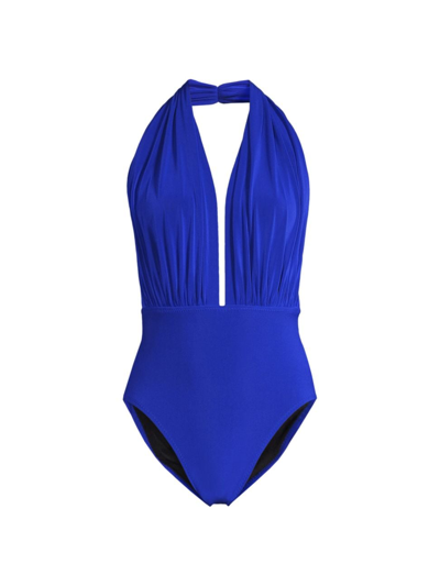 Norma Kamali Halter Backless One-piece Swimsuit In Cobalt