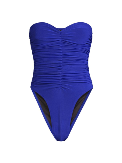 Norma Kamali Slinky Marissa Strapless Ruched Stretch Swimsuit In Cobalt