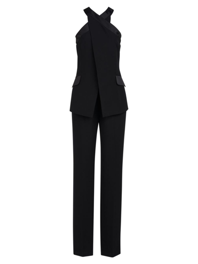 Halston Women's Drew Satin-trimmed Crepe Straight Jumpsuit In Black