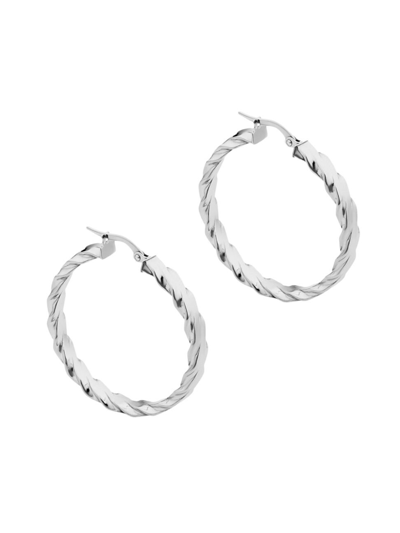 Oradina Women's 14k White Solid Gold In Vogue Bold Hoops In White Gold