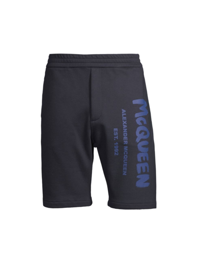 Alexander Mcqueen Graffiti-print Bermuda Shorts In Navy Cobalt