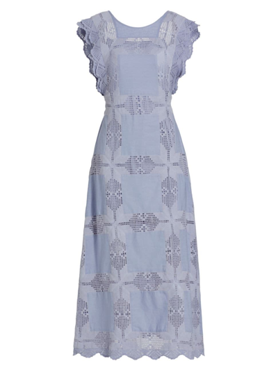 Magali Pascal Women's Beryl Linen & Cotton Lace Midi-dress In Heather Blue
