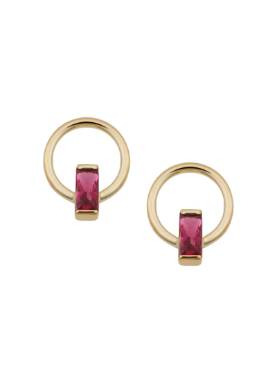 Oradina Bella Stud Earrings (5x2x10mm) In 14k Yellow Gold In Rosy Red