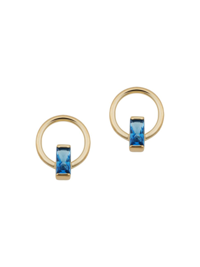 Oradina Bella Stud Earrings (5x2x10mm) In 14k Yellow Gold In Ocean Blue