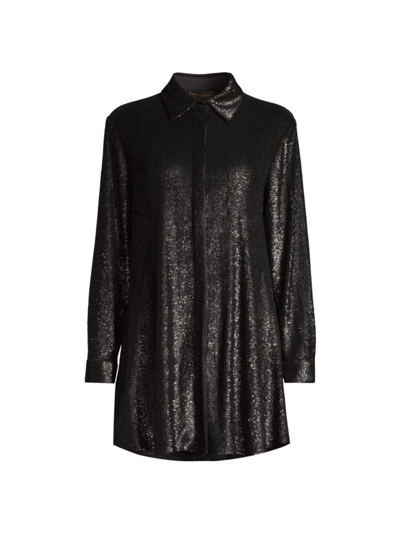 Donna Karan Women's Sequined Tunic Button-down Shirt In Black