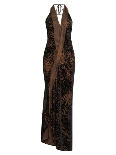 Donna Karan Women's Burnout Halter Velvet Gown In Deep Cognac | ModeSens