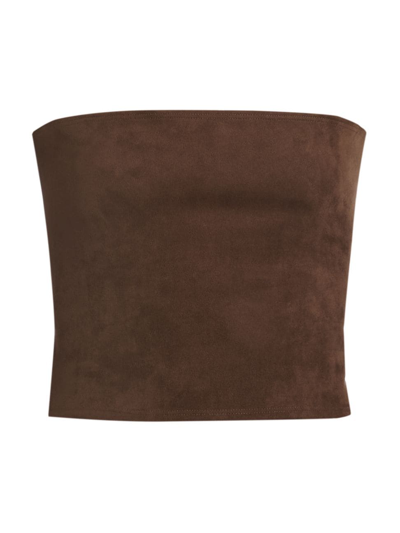 Leset Gaia Cropped Bandeau Faux-suede Top In Choco
