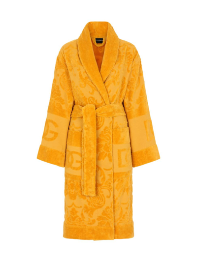 Dolce & Gabbana Men's Jacquard Logo Bath Dressing Gown In Yellow