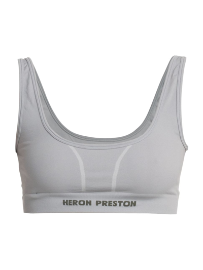 Heron Preston Women's Logo Stretch-knit Sports Bra In Grey White