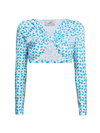 Coperni Patterned Ruched Long-sleeved Cropped Top In Azur White