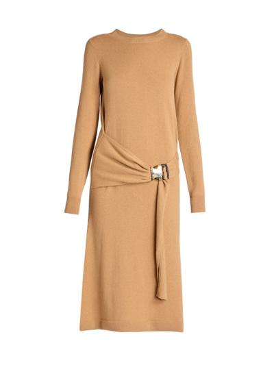 Jw Anderson Women's Buckle Merino Wool Midi-dress In Beige