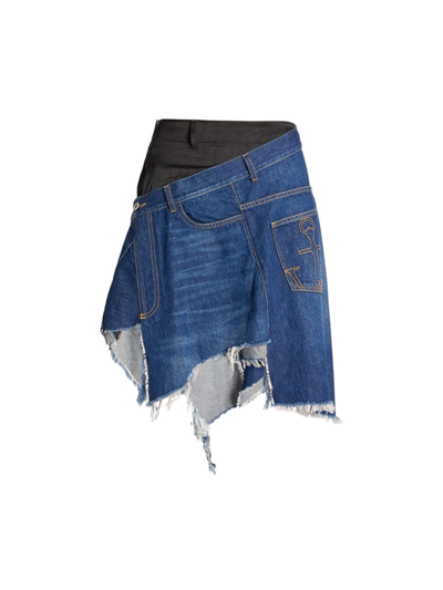 Jw Anderson Blue Distressed Denim Midi Skirt