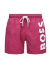 Hugo Boss Quick-drying Swim Shorts With Large Contrast Logo In Pink