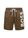 Hugo Boss Quick-drying Swim Shorts With Large Contrast Logo In Dark Green