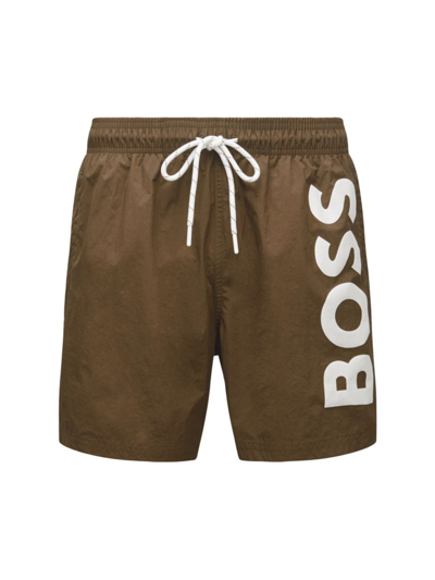 Hugo Boss Quick-drying Swim Shorts With Large Contrast Logo In Green