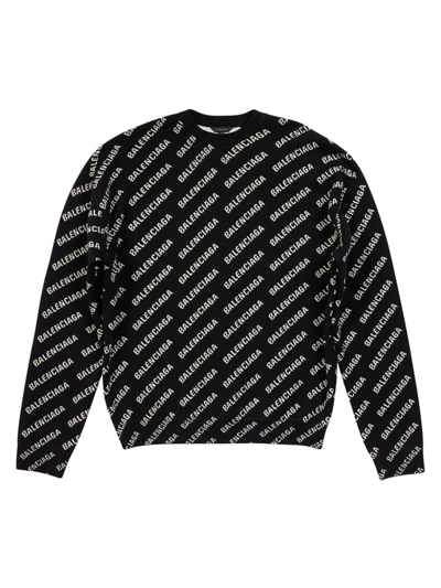 Balenciaga Cropped Intarsia-knit Sweater In Black White