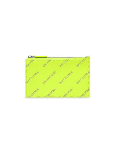 Balenciaga Men's Cash Large Long Coin And Card Holder With Reflective Allover Logo In Yelow