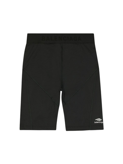 Balenciaga Logo-band Athletic Cut Biker Shorts In Black White