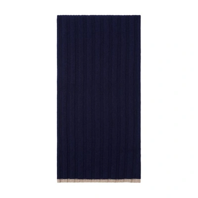 Brunello Cucinelli Ribbed Cashmere Scarf In Navy Blue 2
