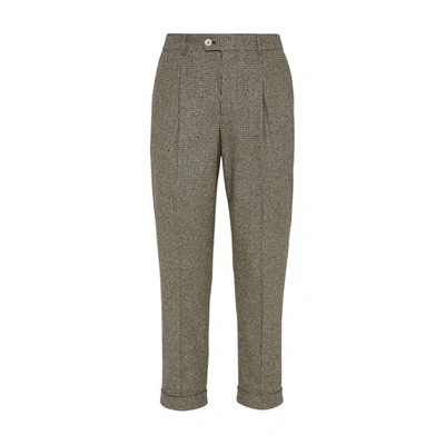 Brunello Cucinelli Grey Wool Tailored Trousers In Brown