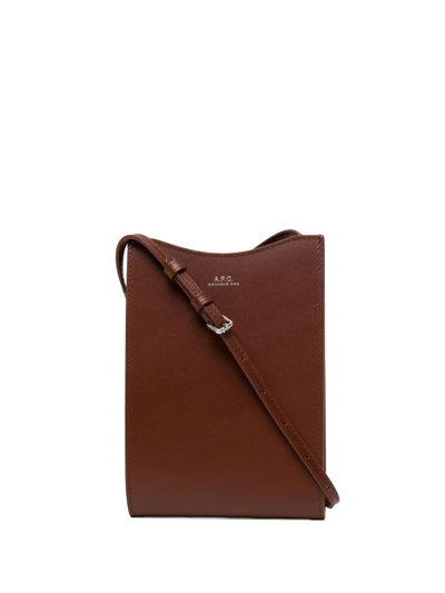 Apc Jamie  Brown Leather Crossbody Bag With Logo A.p.c. Woman In Cad - Chestnut