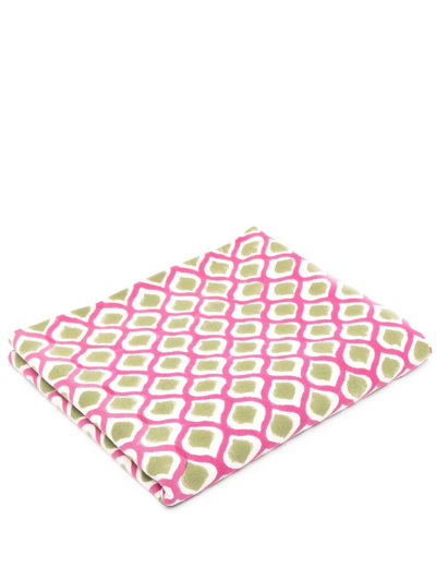 Les-ottomans Geometric-print Cotton Tablecloth In Pink