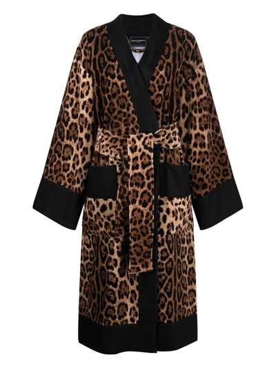 Dolce & Gabbana Leopard Print Bathrobe In Brown