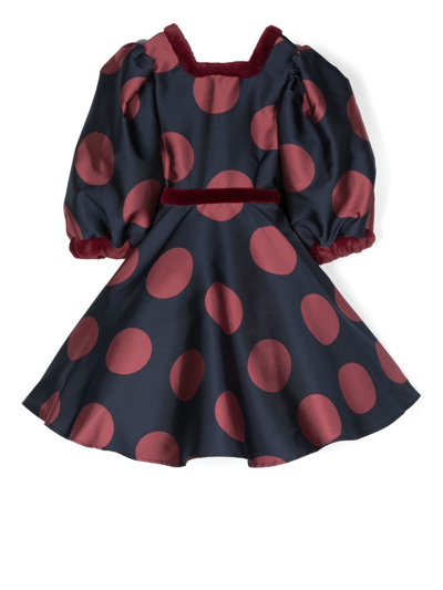 La Stupenderia Kids' Polka-dot Puff-sleeve Dress In Blue