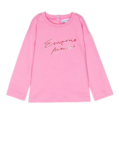 Emporio Armani Babies' Logo-print Long-sleeve T-shirt In Pink