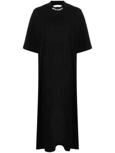 Palm Angels Logo-print T-shirt Maxi Dress In Black White