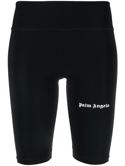 Palm Angels Side-stripe Cycling Shorts In Black,off White