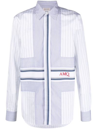 Alexander Mcqueen Pinstriped Logo-print Shirt In White