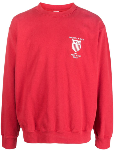 Sporty And Rich Logo Motif Print Sweatshirt In Red