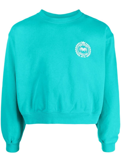 Sporty And Rich Motif Print Cotton Sweatshirt In Light Blue