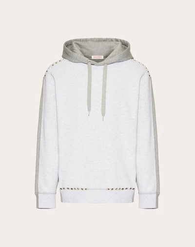 Valentino Cotton Hooded Sweatshirt With Rockstud Untitled Studs In Grey