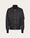 Valentino Nylon Bomber Jacket With Black Untitled Studs On The Neckline In Black