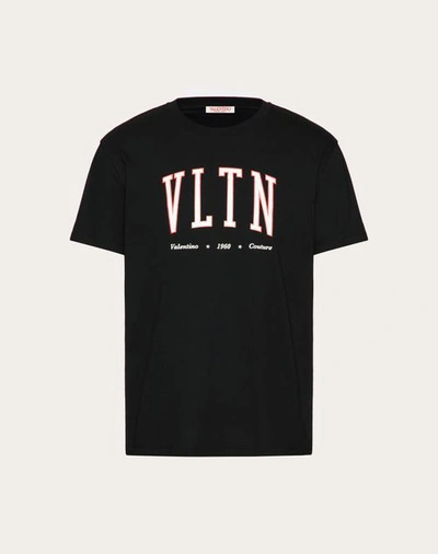 Valentino Cotton Crewneck T-shirt With Vltn Print In Black/white/red