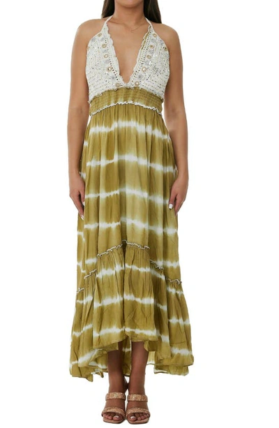 Ranee's Embellished Halter Maxi Dress In Green