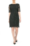 Nina Leonard Jewel Neck Lace Dress In Black