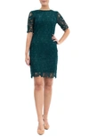 Nina Leonard Jewel Neck Lace Dress In Rich Pine