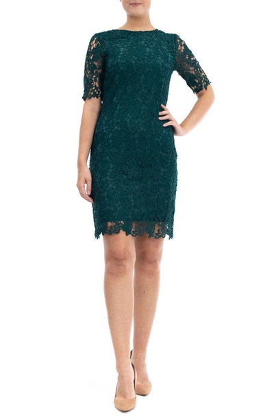 Nina Leonard Jewel Neck Lace Dress In Rich Pine