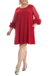 Nina Leonard Ruffle Cuff Shift Dress In Nina Red