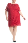 Nina Leonard Crochet Lace Sheath Dress In Nina Red